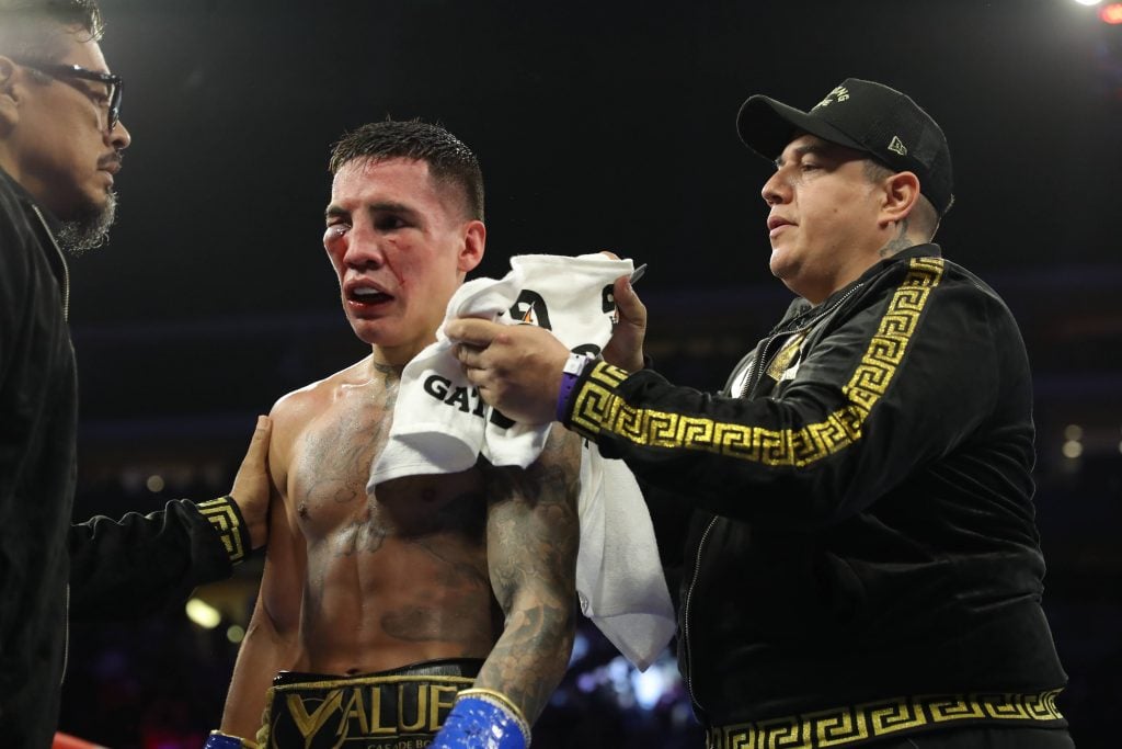 Oscar Valdez after the fight, with his right eye closed