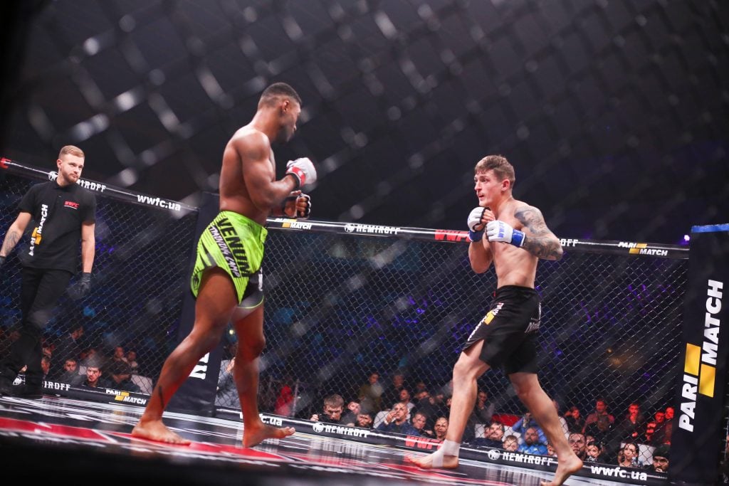 December 15, 2018 - Kiev, Ukraine - Charriere Morgan from France fight against Kovacevic Marko from Switzerland during the WWFC 13 (World Warriors Fighting Championship 13) in Kiev. Both of them achieved same points. Kiev Ukraine - ZUMAs197 20181215_zaa_s197_225 Copyright: xMohammadxJavadxAbjoushakx