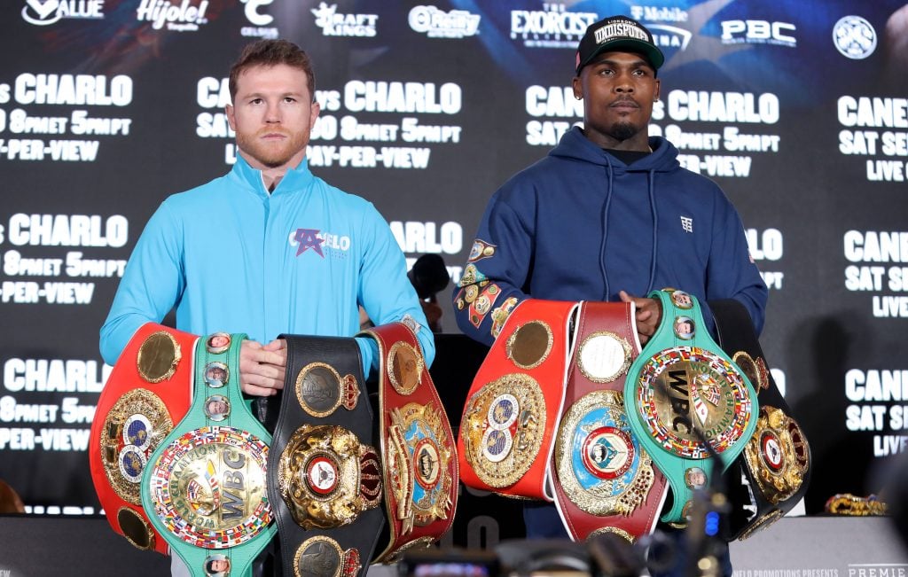September 27 2023, Las Vegas, Nevada, MGM Grand Resort and Casino Final press conference, Canelo Alvarez, Jermell Charlo, Boxing Las Vegas Nevada USA Copyright: Tom Hogan