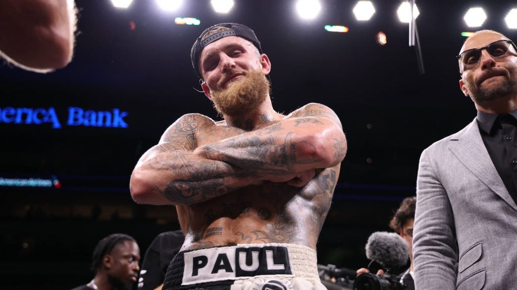 Boxing: Jake Paul vs Nate Diaz Aug 5, 2023; Dallas, Texas, USA; Jake Paul reacts after the win against Nate Diaz in a boxing match at American Airlines Center. Dallas American Airlines Center Texas USA, EDITORIAL USE ONLY PUBLICATIONxINxGERxSUIxAUTxONLY Copyright: xKevinxJairajx 20230805_krj_aj6_0029
