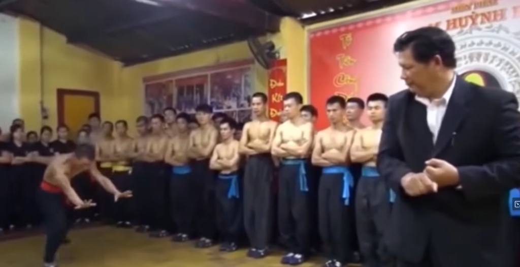 Fake martial arts master demonstrates his technique