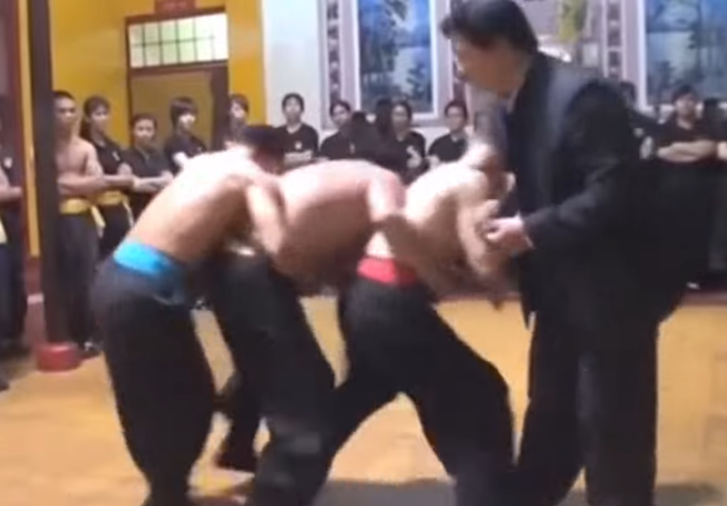 Fake martial arts master demonstrates his technique