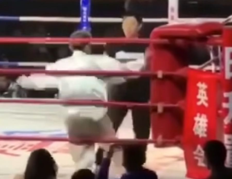 Tai Chi master faces Iron Palm master in a ring in a shoving match