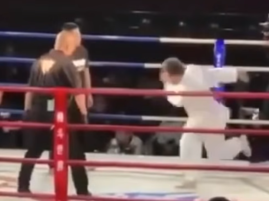 Tai Chi master faces Iron Palm master in a ring in a shoving match