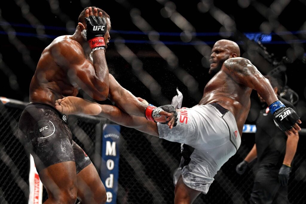 MMA: UFC 226-Ngannou vs Lewis, Jul 7, 2018; Las Vegas, NV, USA; Francis Ngannou (red gloves) fights Derrick Lewis (blue gloves) during UFC 226 at T-Mobile Arena. Mandatory Credit: Stephen R. Sylvanie-USA TODAY Sports, 07.07.2018 20:58:04, 10927386, Francis Ngannou, Derrick Lewis, T-Mobile Arena, MMA PUBLICATIONxINxGERxSUIxAUTxONLY 10927386