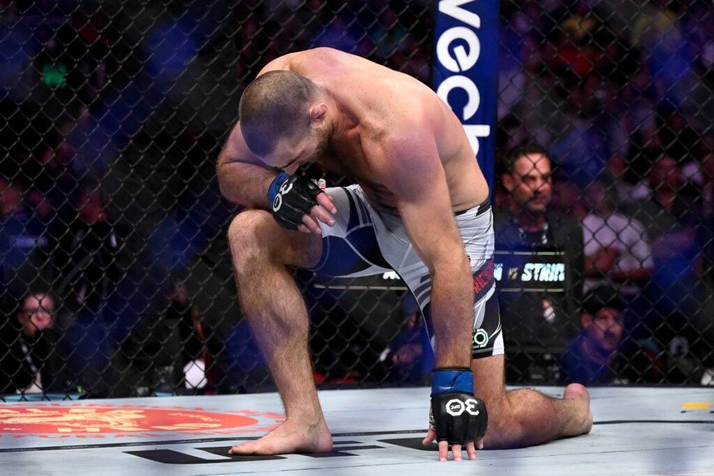 UFC 293 SYDNEY, Sean Strickland of the USA reacts after defeating Israel Adesanya of Nigeria during the Middleweight Title bout of UFC 293 at Qudos Bank Arena in Sydney, Sunday, September 10, 2023. ( !ACHTUNG: NUR REDAKTIONELLE NUTZUNG, KEINE ARCHIVIERUNG UND KEINE BUCHNUTZUNG! SYDNEY NEW SOUTH WALES AUSTRALIA PUBLICATIONxNOTxINxAUSxNZLxPNGxFIJxVANxSOLxTGA 20230910001839938970