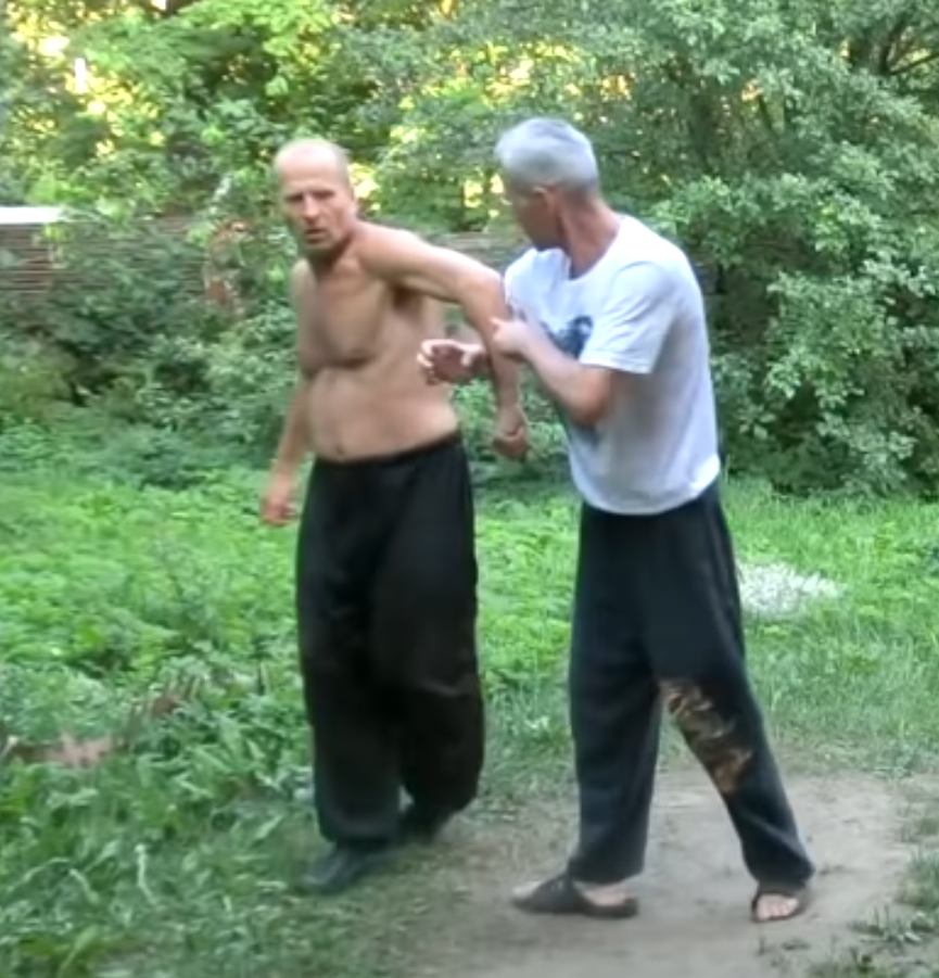 Old men in Russia attempting martial arts techniques