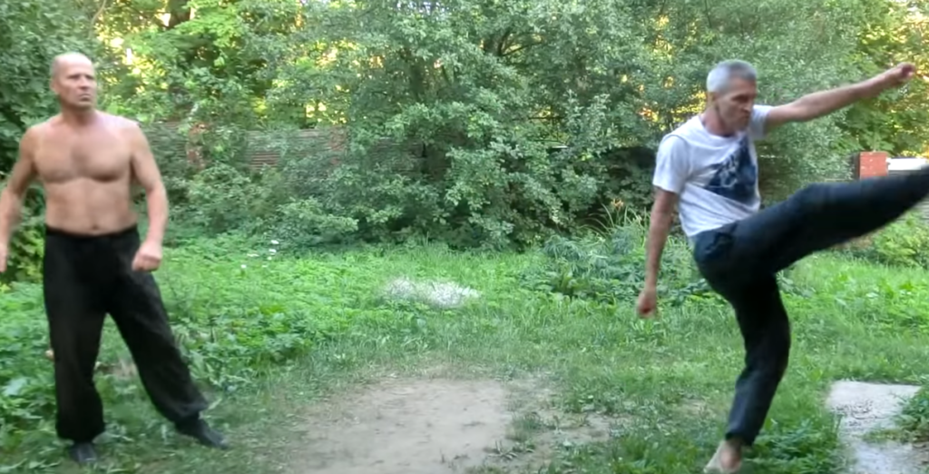 Old men in Russia attempting martial arts techniques