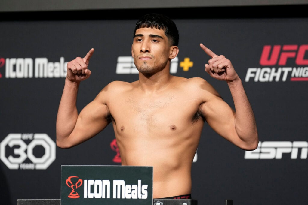 January 13, 2023, Las Vegas, NV, LAS VEGAS, NV, United States: LAS VEGAS, NV - JANUARY 13: Nick Aguirre steps on the scale for the official weigh-ins at UFC Apex for UFC Fight Night - Vegas 67 - Strickland vs Imavov - Weigh-ins on January 13, 2023 in Las Vegas, NV, United States. Las Vegas, NV United States - ZUMAp175 20230113_zsa_p175_016 