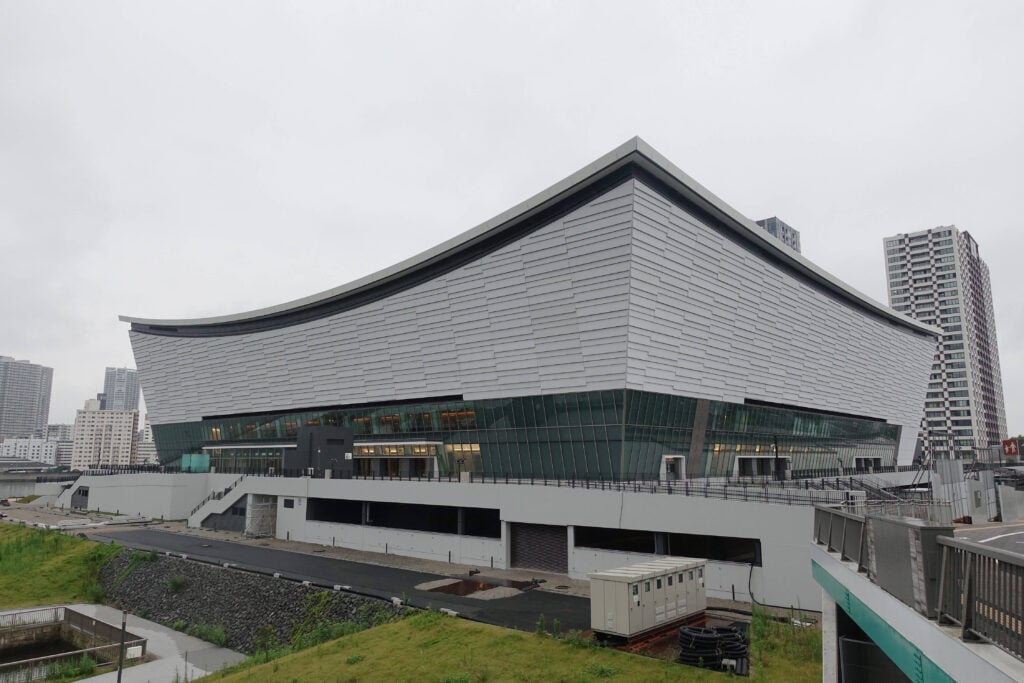 (200717) -- TOKYO, July 17, 2020 -- Photo taken on July 17, 2020 shows the exterior of Tokyo 2020 venue Ariake Arena in Tokyo, Japan. The postponed Tokyo Olympic Games, Olympische Spiele, Olympia, OS will be staged at the same venues under an almost identical schedule as planned before the Games was pushed back due to the COVID-19 pandemic in March, the Games organizers announced on Friday. ) (SP)JAPAN-TOKYO-OLYMPICS DuxXiaoyi PUBLICATIONxNOTxINxCHN