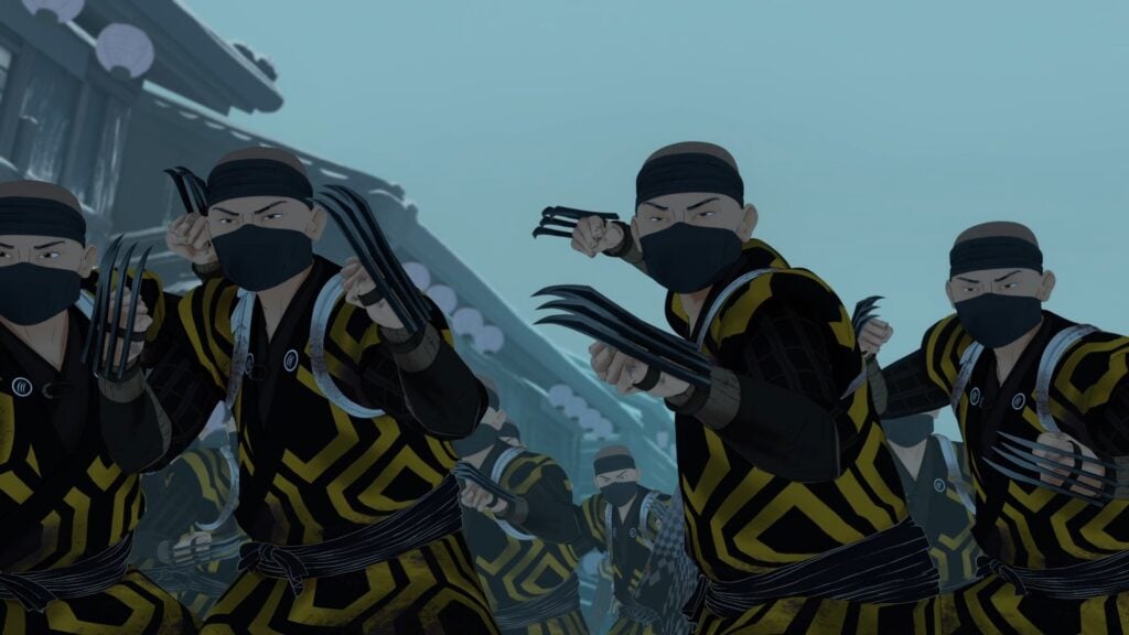 A group of ninjas attack (screen grab from Blue Eyed Samurai)