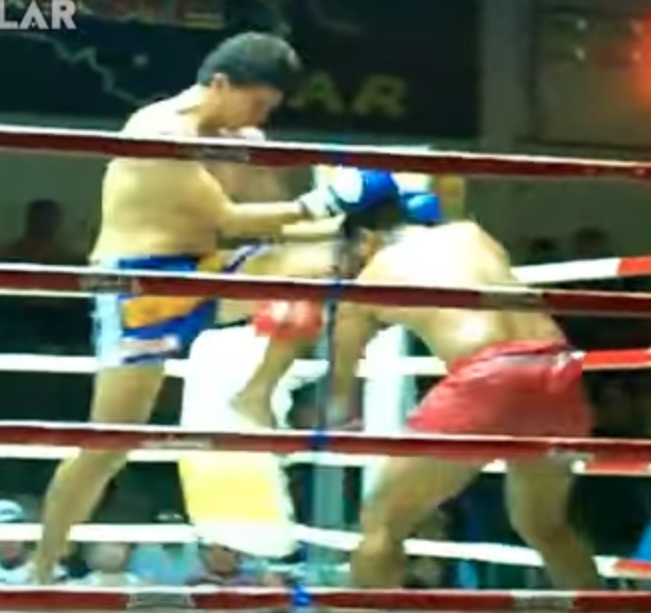 A clinch knee in a Muay Thai bout as part of a collection of knockouts.