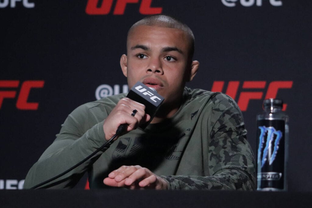 February 16, 2022, Las Vegas, Nevada, Las Vegas, NV, United States: LAS VEGAS, NV - FEBRUARY 16: Nikolas Motta interacts with media during the UFC Vegas 48: Walker x Hill Media Day at UFC Apex on February 16, 2022 in Las Vegas, Nevada, United States. Las Vegas, Nevada United States - ZUMAp175 20220216_zsa_p175_032 