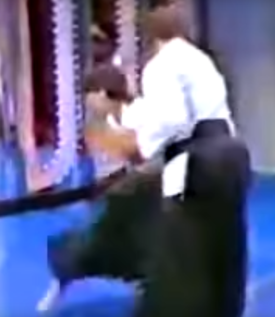 Steven Seagal on the Merv Griffin show in 1982, turning opponent for wristlock takedown.