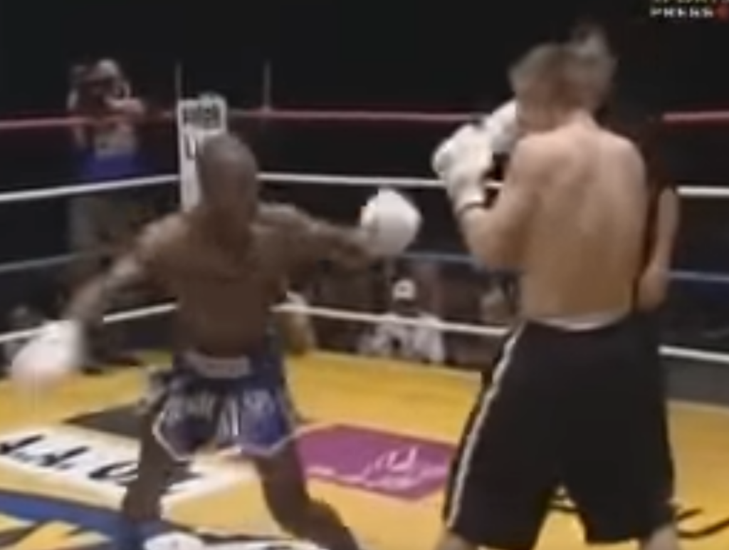 Kickboxer Stanley Nandex widens his stance further to get proper rotation on a spinning kick.