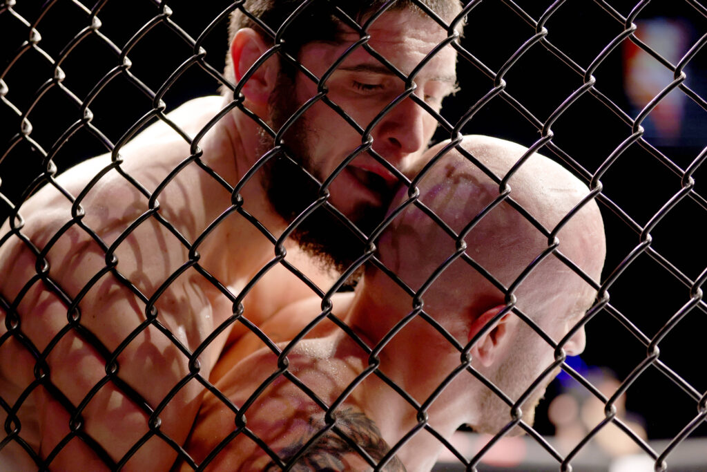 UFC 284 PERTH, Alex Volkanovski (R) of Australia and Islam Makhachev of Russia during their Lightweight title bout at UFC 284 at RAC Arena in Perth, Sunday, February 12, 2023. ( !ACHTUNG: NUR REDAKTIONELLE NUTZUNG, KEINE ARCHIVIERUNG UND KEINE BUCHNUTZUNG! PERTH WESTERN AUSTRALIA AUSTRALIA PUBLICATIONxNOTxINxAUSxNZLxPNGxFIJxVANxSOLxTGA 20230212001762834851