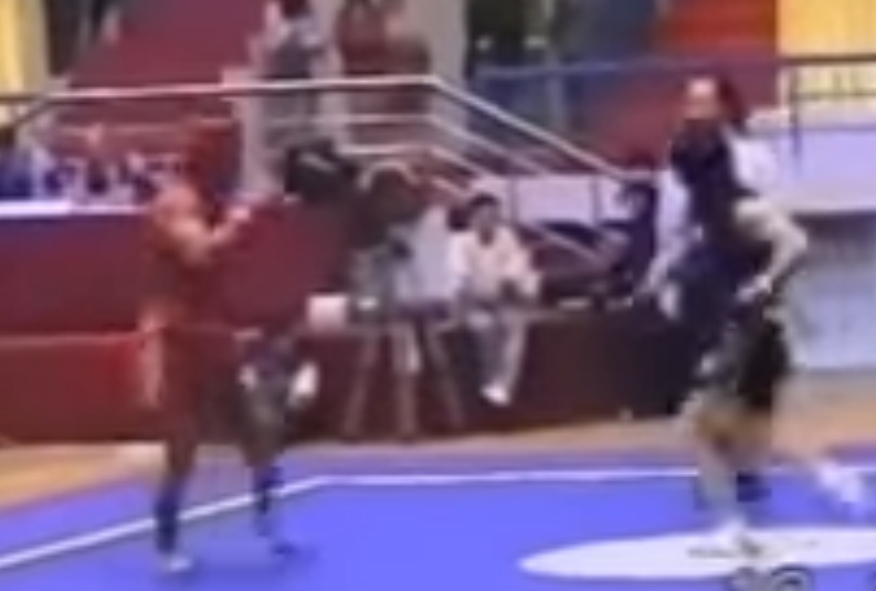 Sanshou competitors reset position on the mat