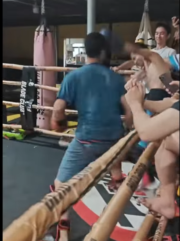 Kung Fu master gets pinned and punched in the corner during gym challenge fight. 