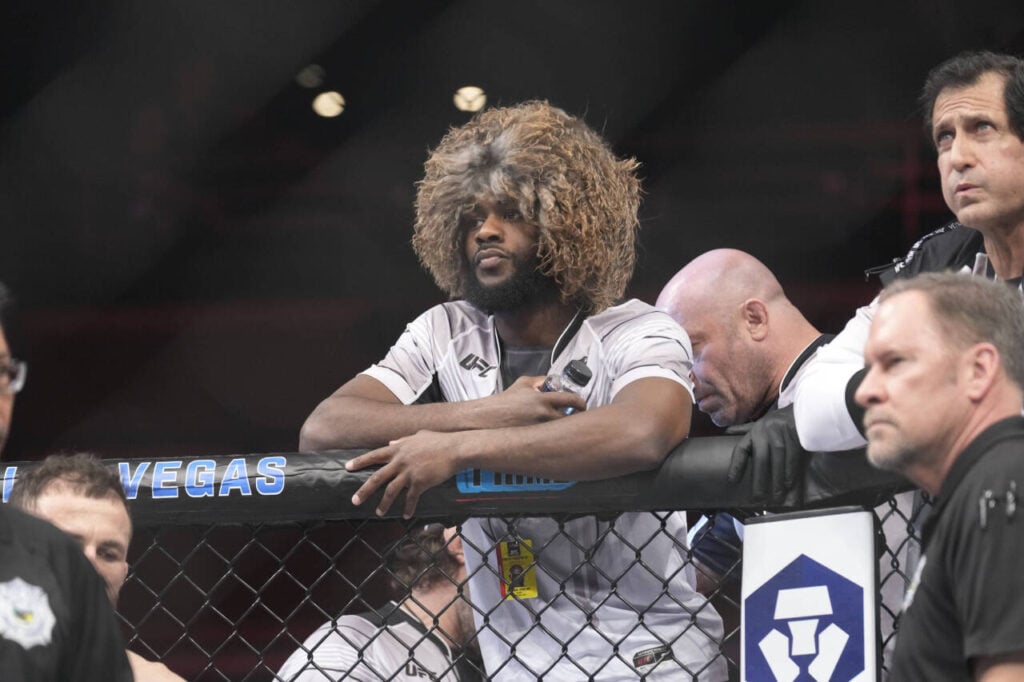 March 11, 2023, Las Vegas, NV, Las Vegas, NV, USA: LAS VEGAS, NV - MARCH 11: Aljamain Sterling in MerabÃ¢â‚¬â ¢s corner during the UFC Fight Night: Yan vs. Dvalishvili event at The Theater at Virgin Hotels on March 11, 2023 in Las Vegas, NV, USA. Las Vegas, NV USA - ZUMAp175 20230311_zsa_p175_107 